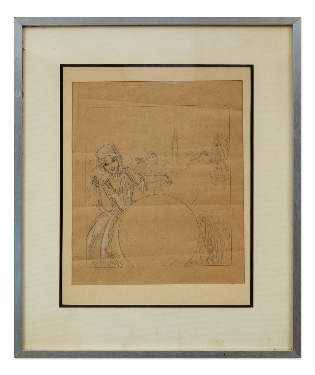 Alfons Mucha (1860 - 1939) - Dívka v kroji (návrh na reklamu)