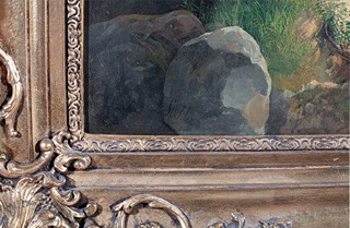 Emanuel von Stöckler (1819 - 1893) - Alpská krajina se stavením a potokem