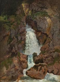 Bedřich Havránek (1821 - 1899) - Krajina s vodopádem