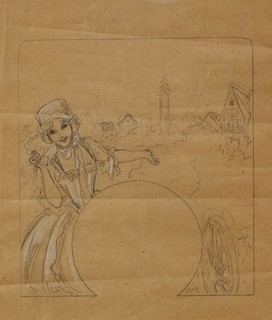 Alfons Mucha (1860 - 1939) - Dívka v kroji (návrh na reklamu)