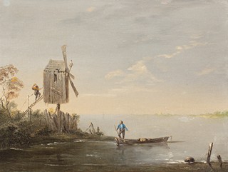Norbert Grund (1717 - 1767) - Párové říční krajiny (Krajina s větrným mlýnem & Krajina s přívozem a stafáží)