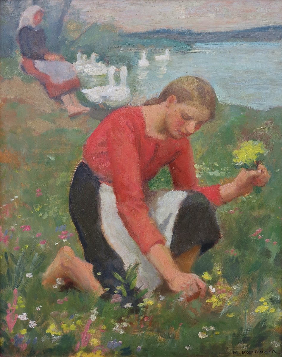 Hugo Boettinger - Dívka sbírající květiny