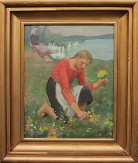 Hugo Boettinger - Dívka sbírající květiny