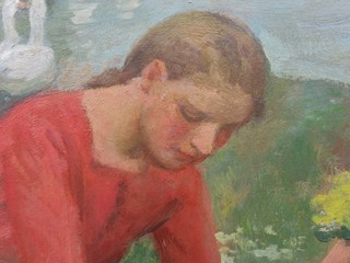 Hugo Boettinger - Dívka sbírající květiny