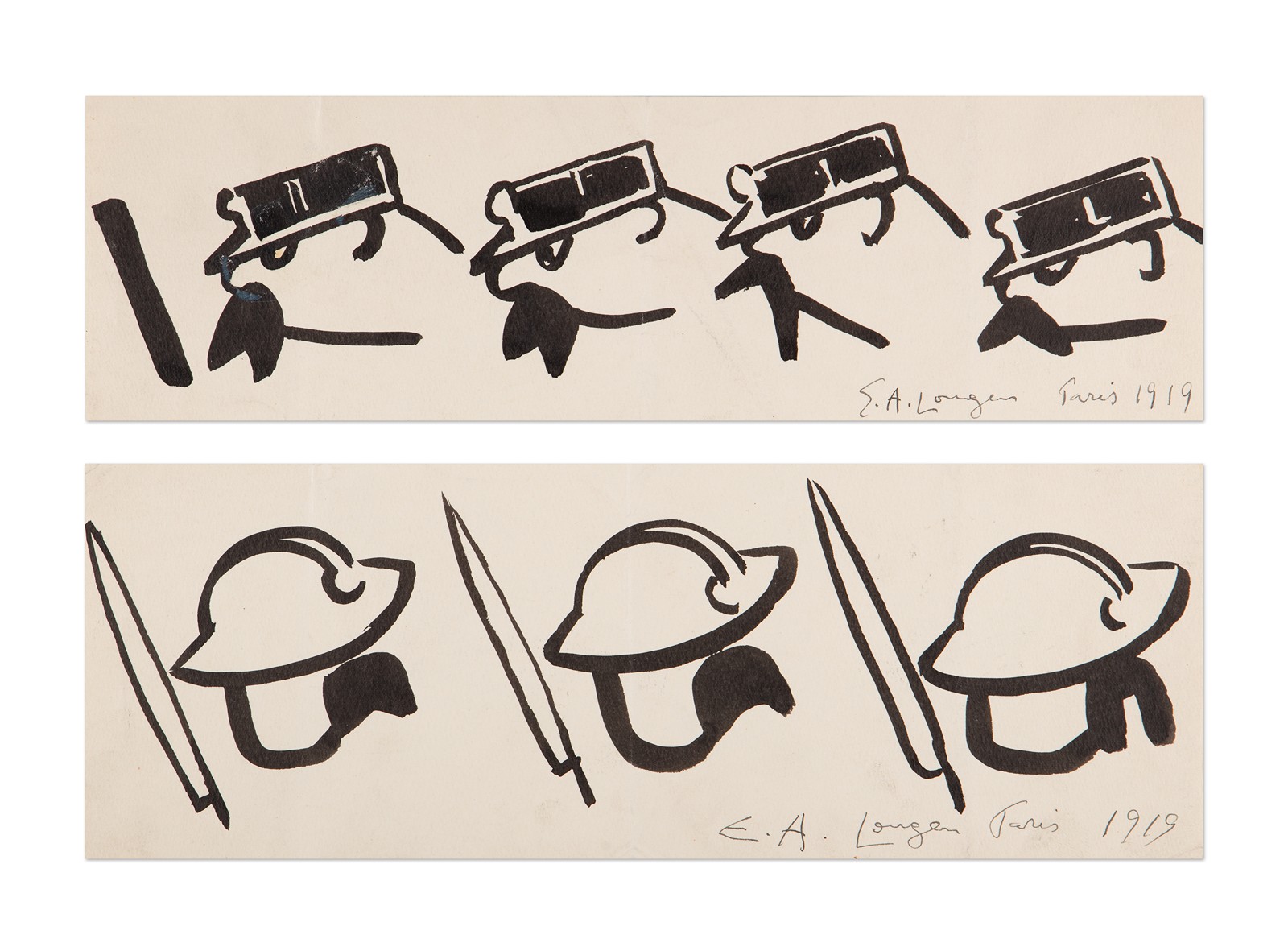 Emil Artur Longen (1885 - 1936) - Studie hlav vojáka a četníka