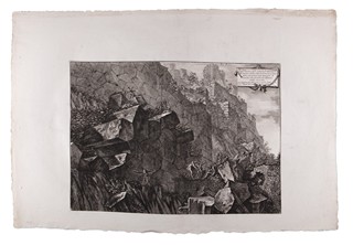 Giovanni Battista Piranesi (1720 - 1778) - Rovine delle antiche fortificazioni del monte e della città di Cora (velký list)