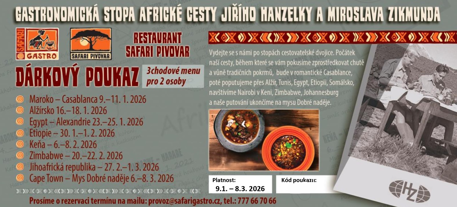 Dárkový poukaz Gastronomické stopy Africké cesty J. Hanzelky a M. Zikmunda