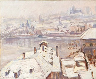 Maryša Neubertová (1899) - Zimní pohled na Malou Stranu přes Vltavu