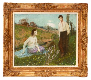 Bedřich Wachsmann (1871 - 1944) - Mladý pár v rozkvetlé krajině