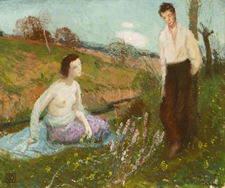 Bedřich Wachsmann (1871 - 1944) - Mladý pár v rozkvetlé krajině