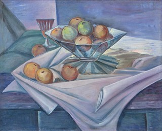 Jindřich Lenhart (1878 - 1955) - Zátiší s ovocem a "Krajina s pasačkou" (oboustranný obraz)