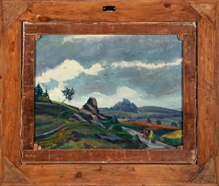 Jindřich Lenhart (1878 - 1955) - Zátiší s ovocem a "Krajina s pasačkou" (oboustranný obraz)