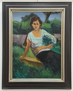 Eugen Nevan (1914 - 1967) - Sediaca žena v záhrade