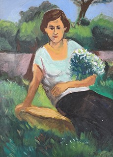 Eugen Nevan (1914 - 1967) - Sediaca žena v záhrade