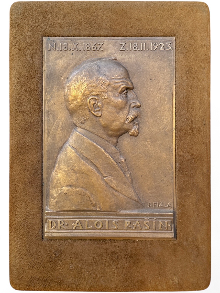 Josef Fiala (1882 - 1963) - Bronzový reliéf - Dr. Alois Rašín