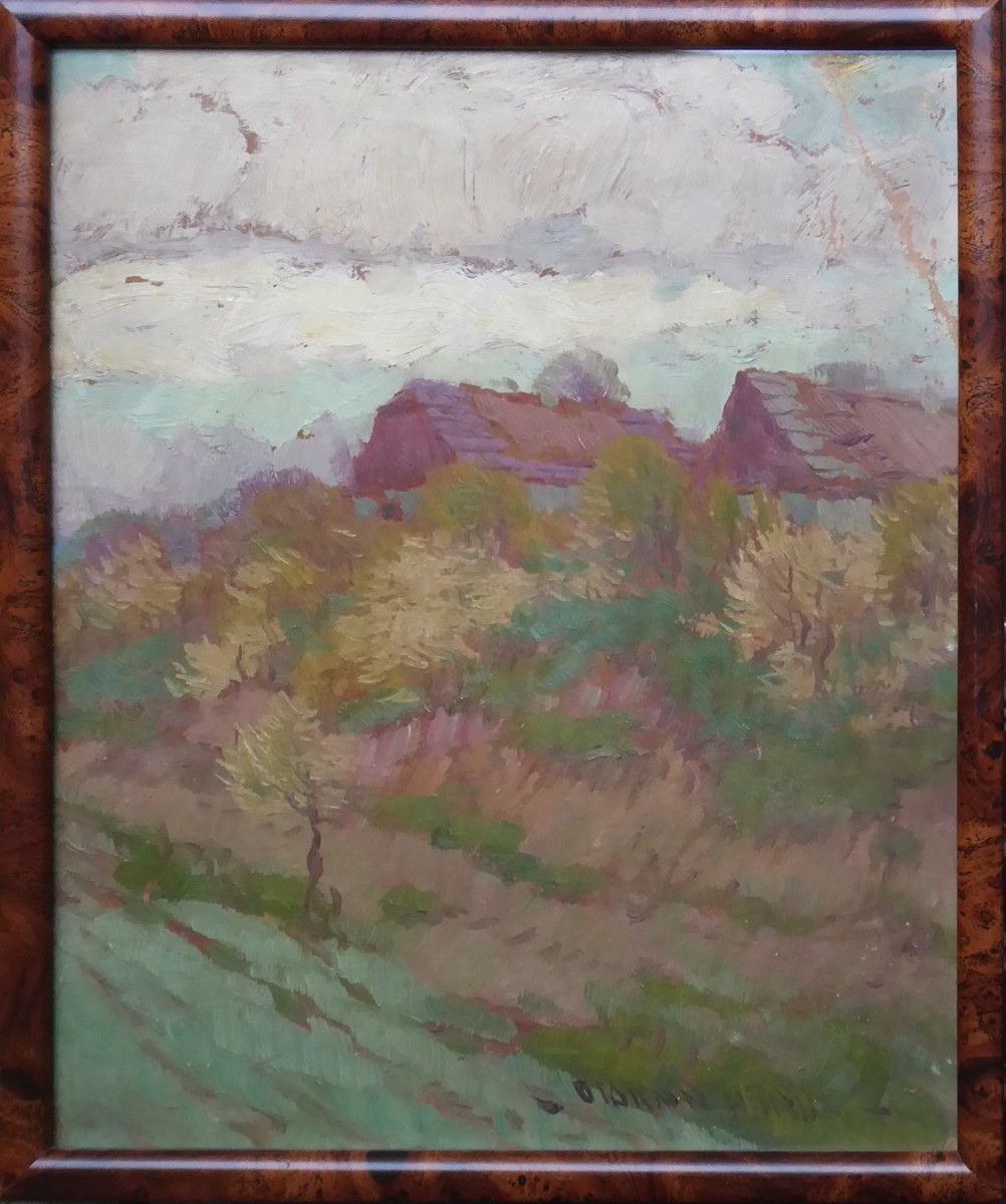 OTAKAR HŮRKA (1889-1966) - STAVENÍ NA NÁVRŠÍ SE STROMY