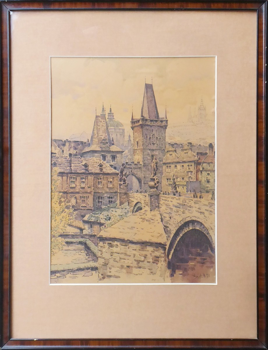 ALOIS JEŽEK (1887-1943) - POHLED NA MOSTECKOU VĚŽ, MALOU STRANU A HRADČANY