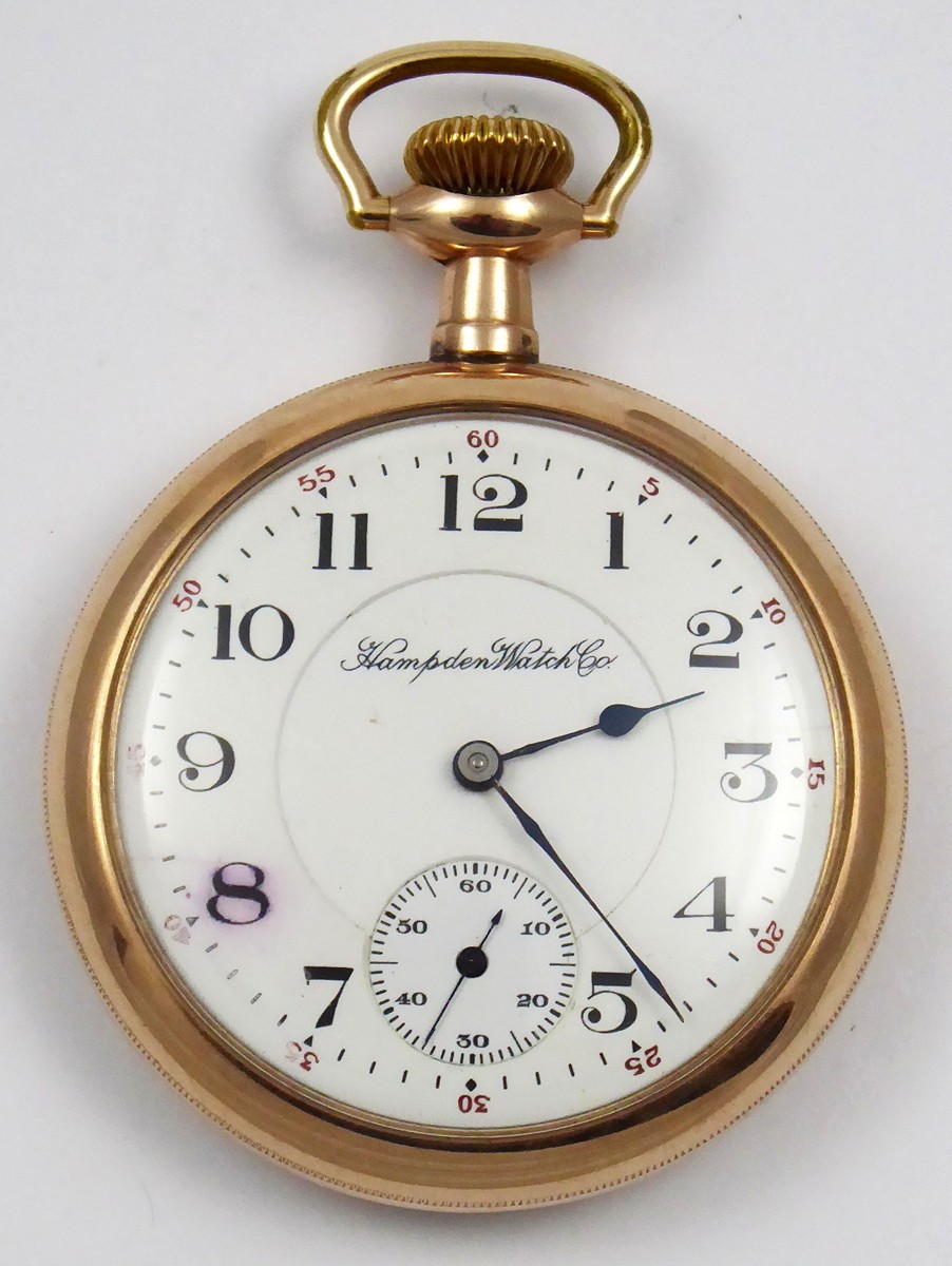 ZLACENÉ KAPESNÍ HODINKY - HAMPDEN WATCH CO., USA