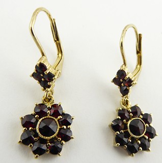 ZLACENÉ STŘÍBRNÉ GRANÁTOVÉ NÁUŠNICE KYTIČKY - GRANÁT TURNOV