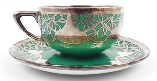 NOBLESNÍ MOKA ŠÁLEK SE STŘÍBRNÝMI SECESNÍMI ORNAMENTY - ROSENTHAL