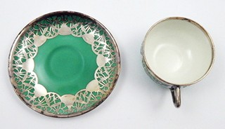 NOBLESNÍ MOKA ŠÁLEK SE STŘÍBRNÝMI SECESNÍMI ORNAMENTY - ROSENTHAL