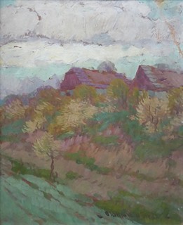 OTAKAR HŮRKA (1889-1966) - STAVENÍ NA NÁVRŠÍ SE STROMY