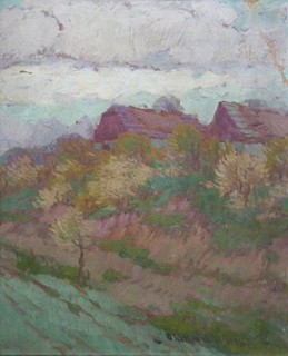 OTAKAR HŮRKA (1889-1966) - STAVENÍ NA NÁVRŠÍ SE STROMY