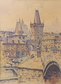 ALOIS JEŽEK (1887-1943) - POHLED NA MOSTECKOU VĚŽ, MALOU STRANU A HRADČANY