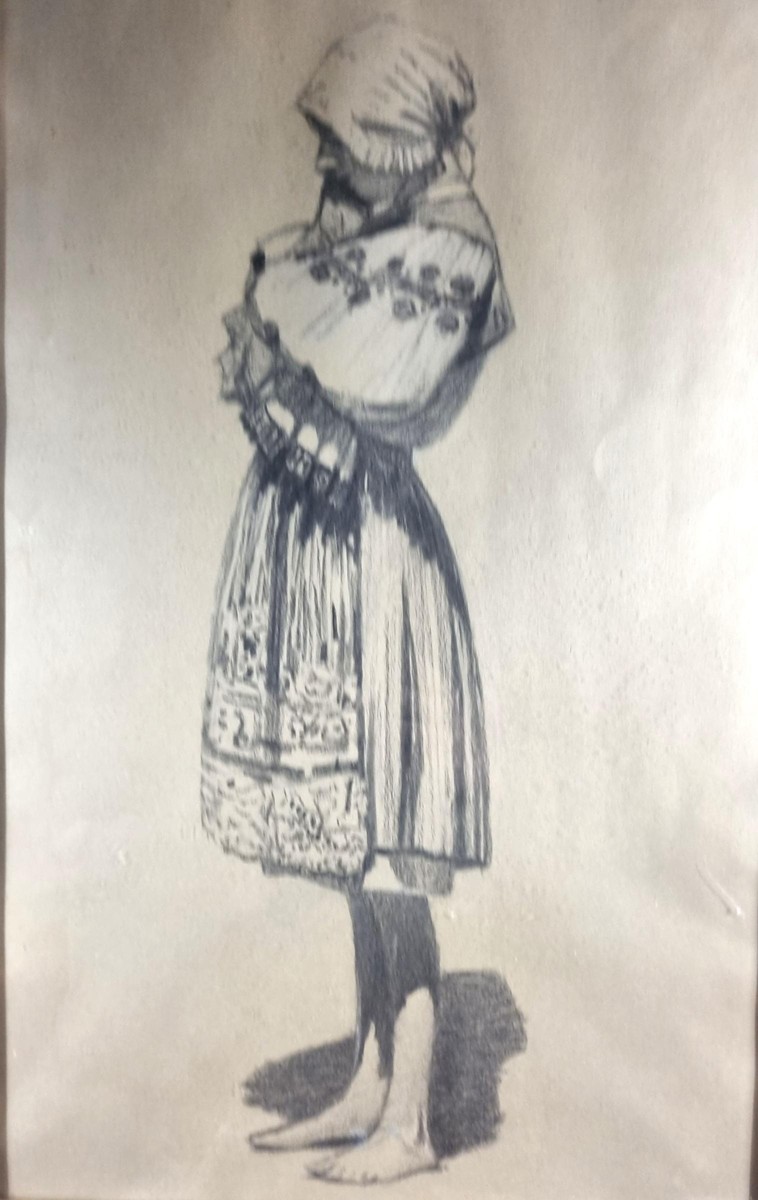 Uprka Joža - Kresba dívky v sokolském svérázu