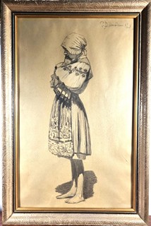 Uprka Joža - Kresba dívky v sokolském svérázu