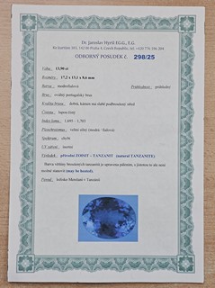 Investiční drahokam: Přírodní Tanzanit 13,90 ct (Top Color)