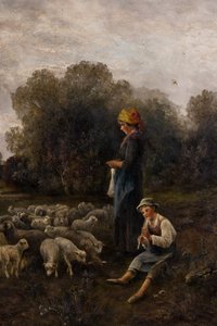 Emil Barbarini (1855 - 1930) - Pastýřská idyla (Podvečer se stádem)