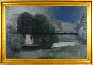 Otakar Synáček (1931 – 2005) - Krajina s mostem  !Velký formát!