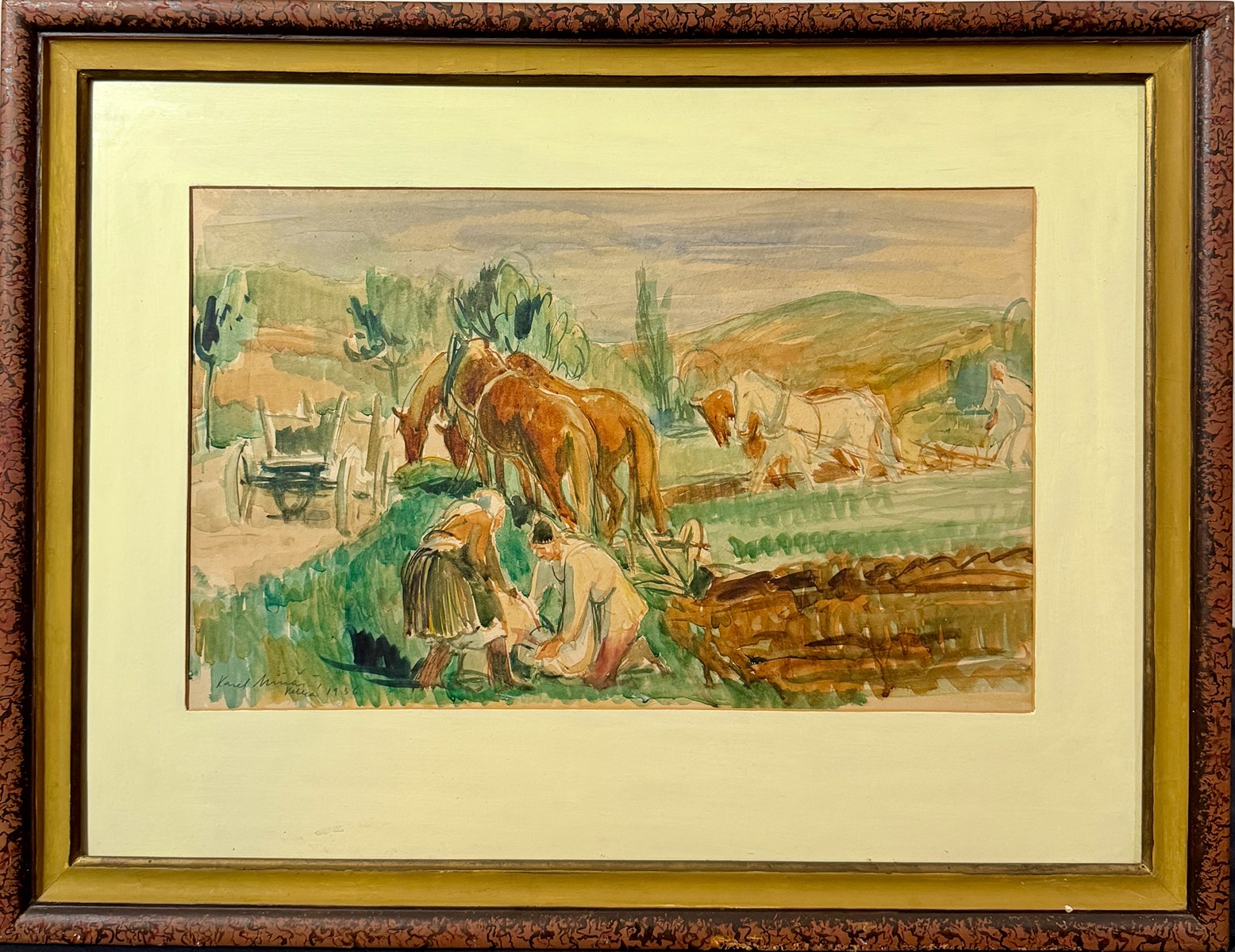 Karel Minář (1901 - 1973) - Koně při orání řepy