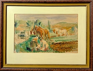 Karel Minář (1901 - 1973) - Koně při orání řepy