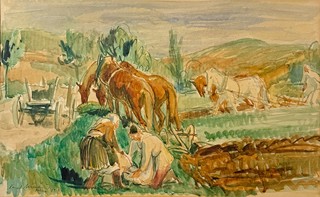 Karel Minář (1901 - 1973) - Koně při orání řepy