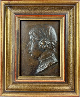 Emil Hlavica (1887 - 1952) - Bronzový reliéf s portrétem dívky z profilu