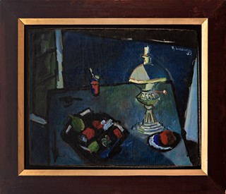 Richard Wiesner 1900 - 1972 - Zátiší s petrolejovou lampou a ovocem