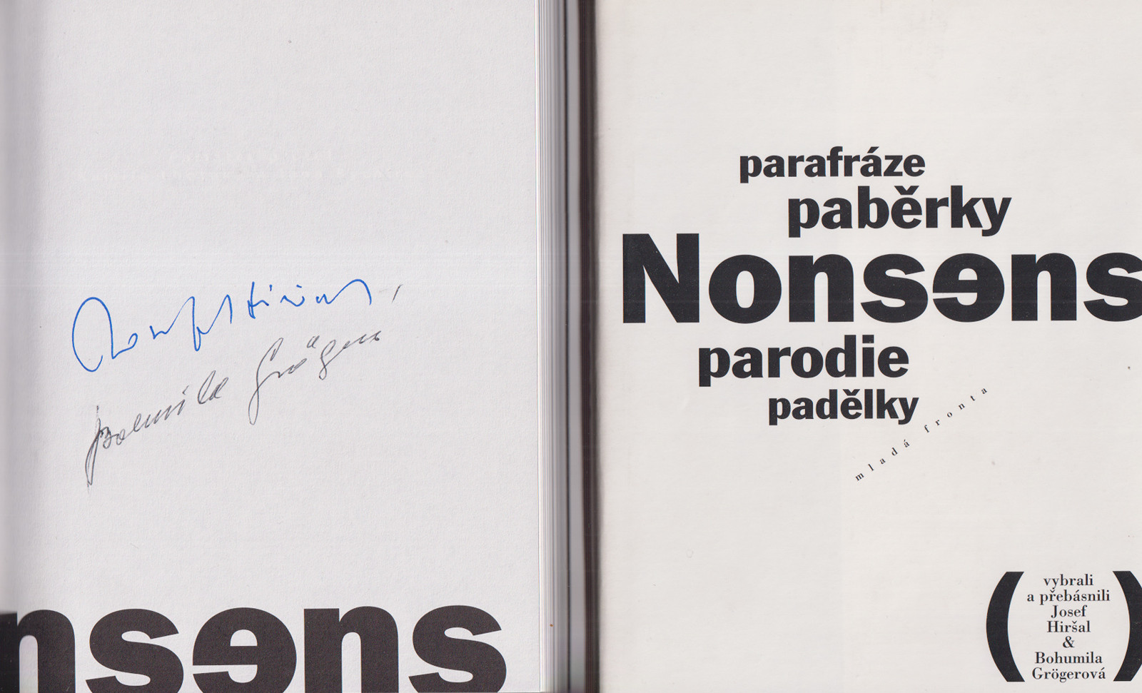 Josef Hiršal (1920 - 2003) - B. Grögerová & J. Hiršal: Nonsens – parafráze paběrky parodie padělky