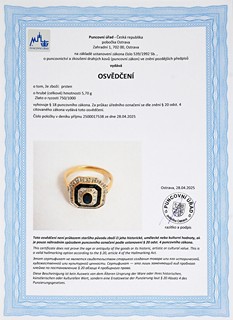 Zlatý prvorepublikový prsten s přírodními safíry a přírodními diamanty - certifikováno
