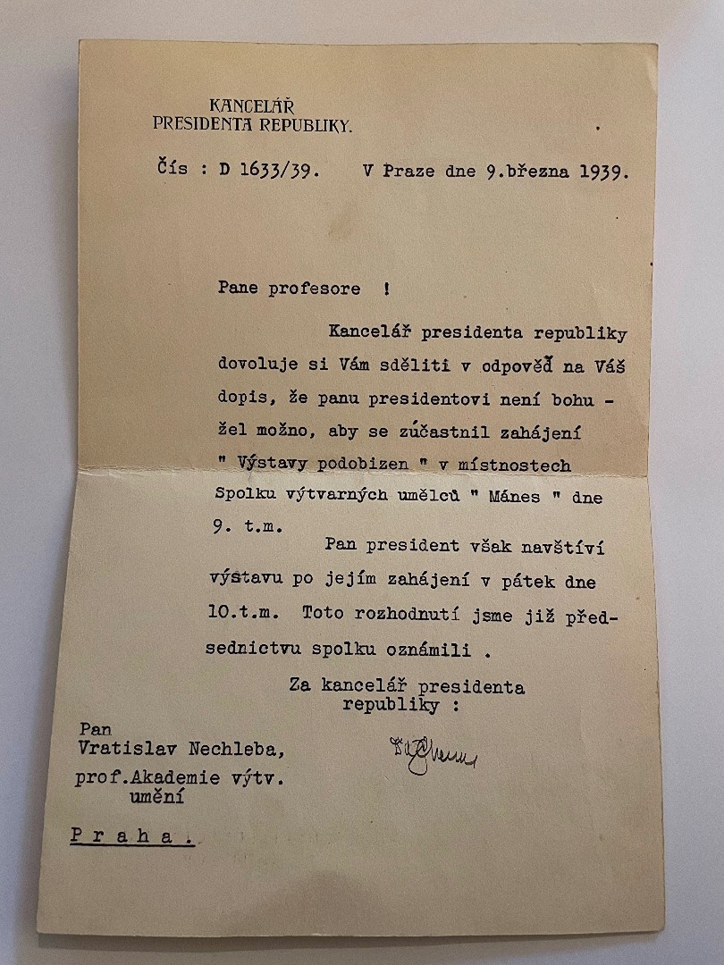 Nechleba Vratislav (1885 - 1965) - Dopis z presidentské kanceláře