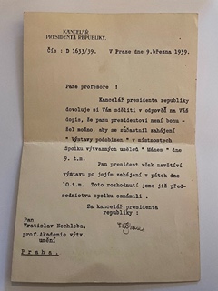Nechleba Vratislav (1885 - 1965) - Dopis z presidentské kanceláře