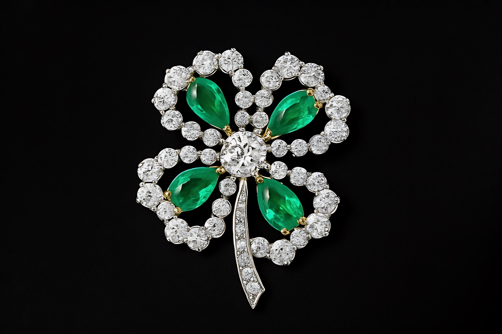 Luxusní briliantová brož se smaragdy 3.12ct, certifikát ČGL