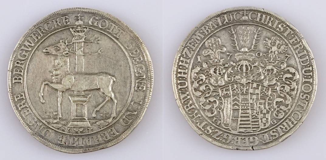 Mimořádně vrácný 2 tolar: Stolberg-Stolberg – Doppeltaler 1707, Gründler