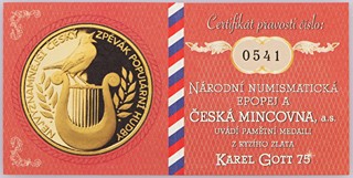 Zlatá pamětní medaile: Karel Gott 2014, 1/2 OZ