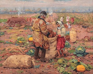 Antoš Frolka (1877 - 1935) - Kopání brambor - velký formát !