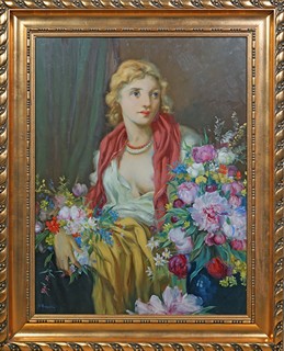 Odhalená dívka s květy - Velký formát