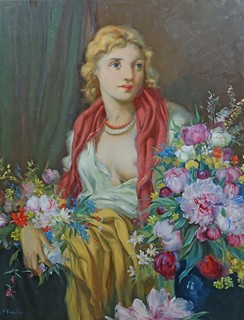 Odhalená dívka s květy - Velký formát