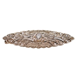 Zlatá brož Art Deco s briliantem a diamantovými routy