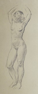 KAREL ŠPILLAR (1871-1939) - DÍVČÍ AKT S RUKAMA NAD HLAVOU - VĚTŠÍ ROZMĚR